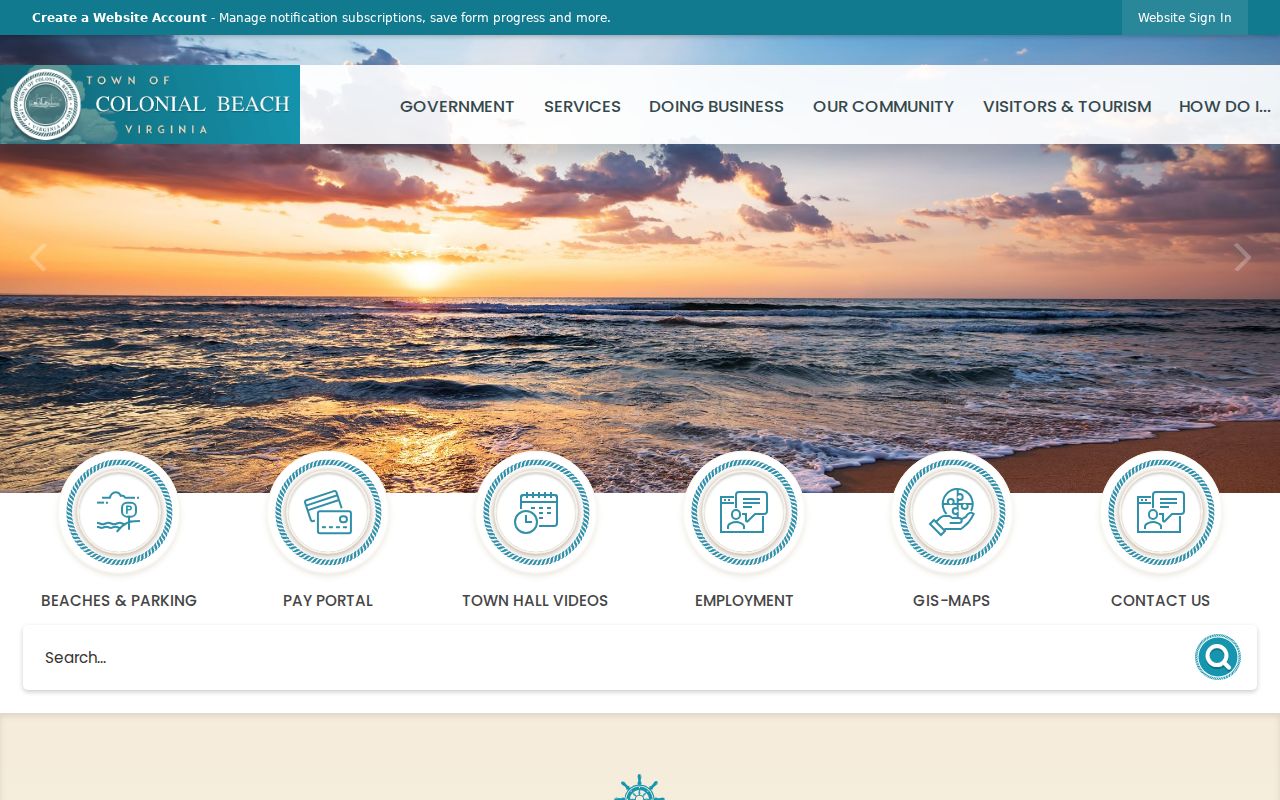 Colonial Beach town home page for local criminal records context