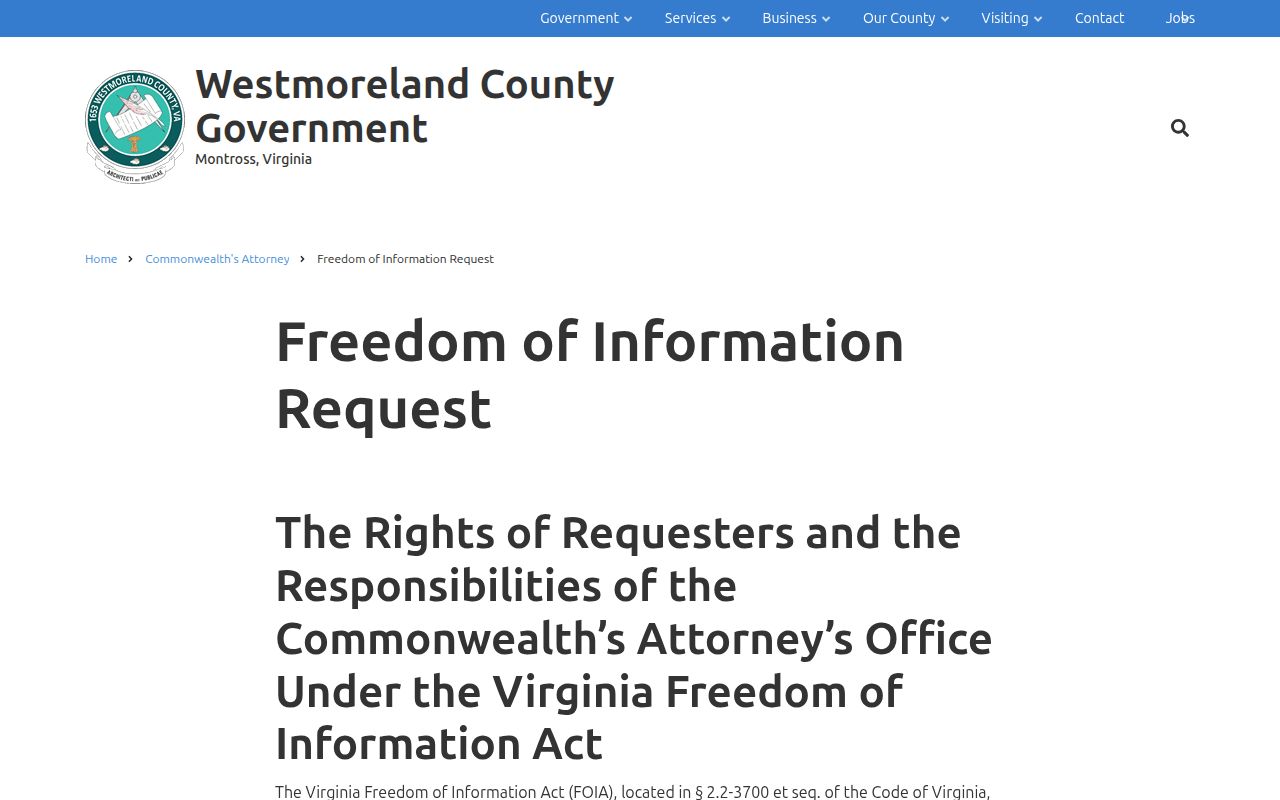 Montross Commonwealth's Attorney FOIA page for criminal records