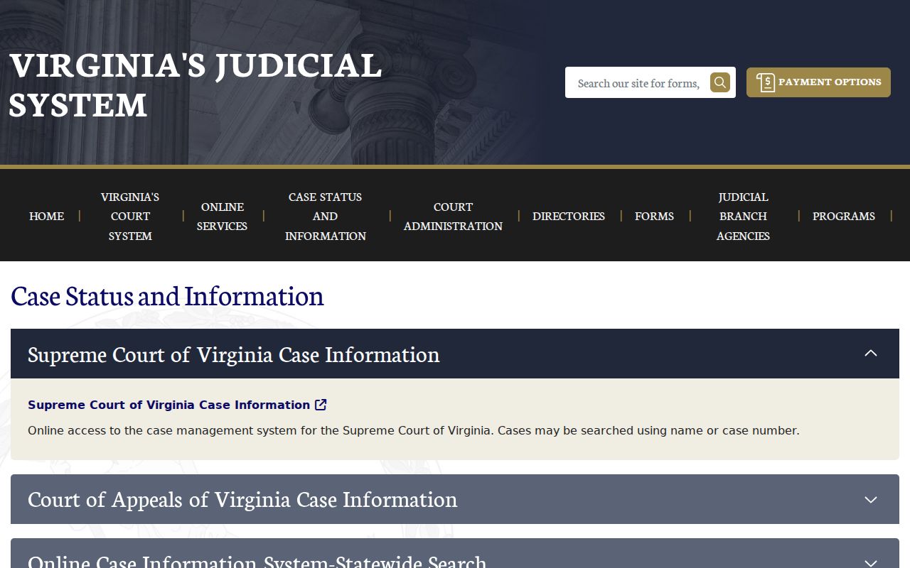 Westmoreland County criminal court records Virginia case information gateway