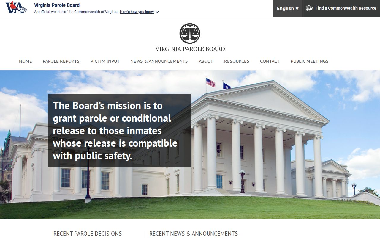 Westmoreland County criminal supervision records Virginia Parole Board